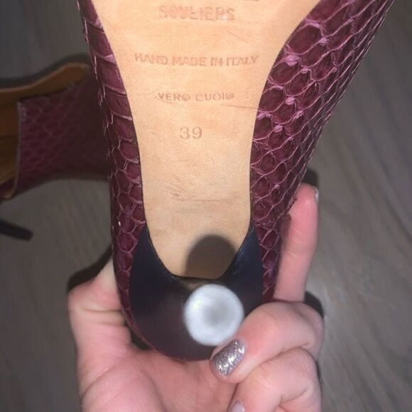 Malone Soulier Snakeskin Heels Wine Magenta - Picture 5 of 5